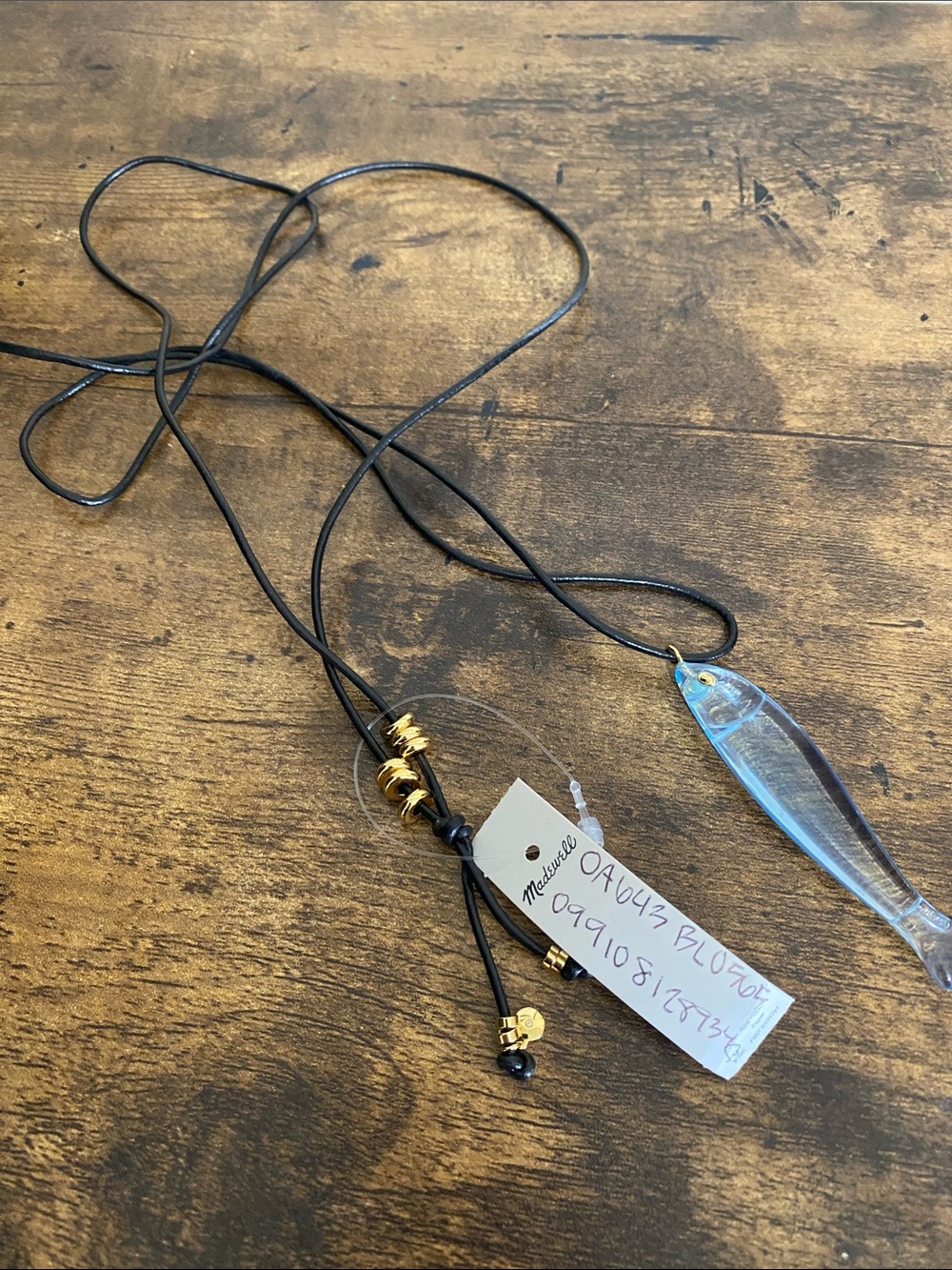 NWT MADEWELL Fish Charm Leather Cord Necklace - Picture 5 of 7